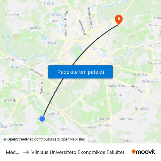 Medkirčių St. to Vilniaus Universiteto Ekonomikos Fakultetas | Vilnius University Faculty of Economics map