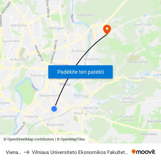 Vienaragių St. to Vilniaus Universiteto Ekonomikos Fakultetas | Vilnius University Faculty of Economics map