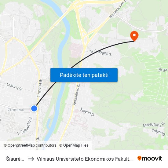 Šiaurės Miestelis to Vilniaus Universiteto Ekonomikos Fakultetas | Vilnius University Faculty of Economics map