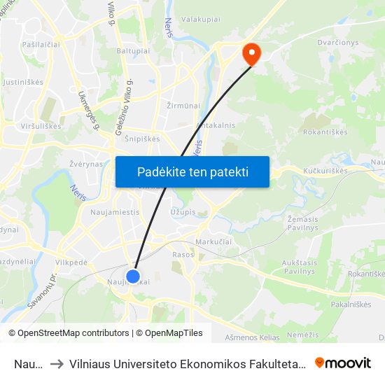 Naujininkai to Vilniaus Universiteto Ekonomikos Fakultetas | Vilnius University Faculty of Economics map