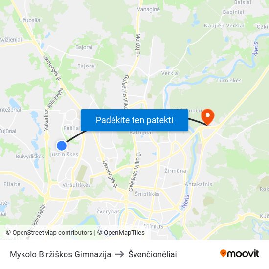 Mykolo Biržiškos Gimnazija to Švenčionėliai map