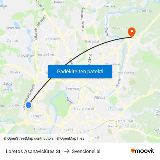 Loretos Asanavičiūtės St. to Švenčionėliai map