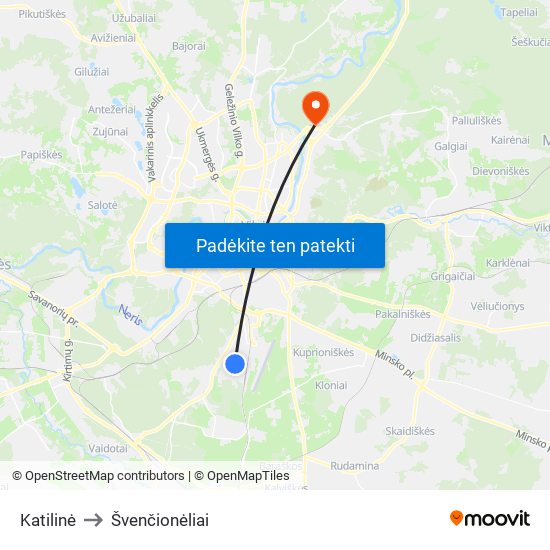 Katilinė to Švenčionėliai map