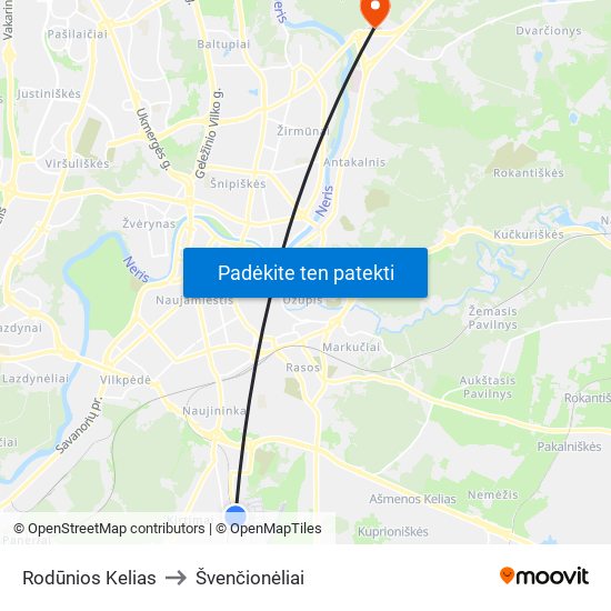 Rodūnios Kelias to Švenčionėliai map