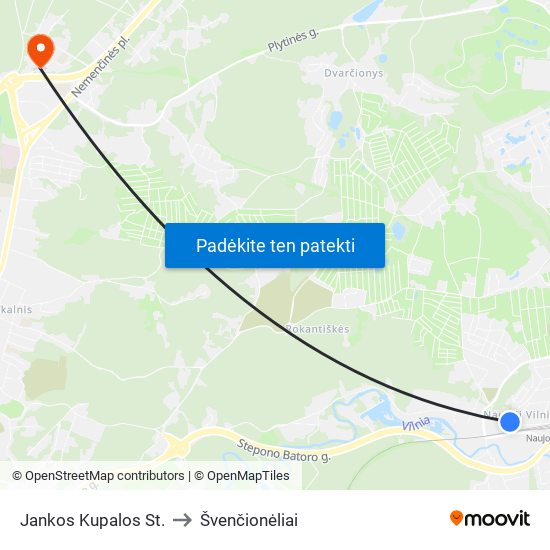 Jankos Kupalos St. to Švenčionėliai map