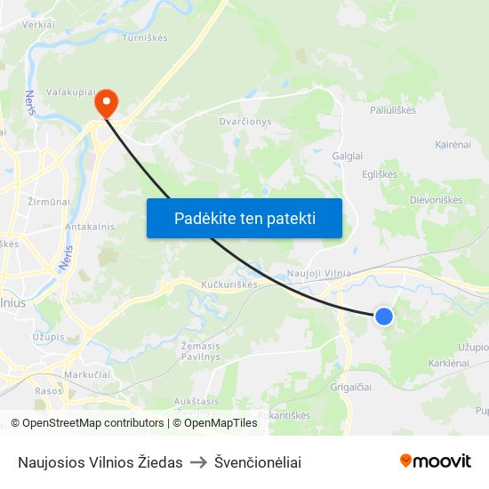 Naujosios Vilnios Žiedas to Švenčionėliai map