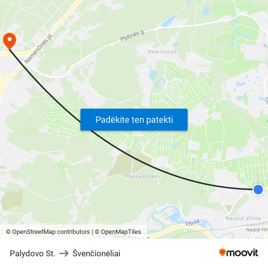 Palydovo St. to Švenčionėliai map