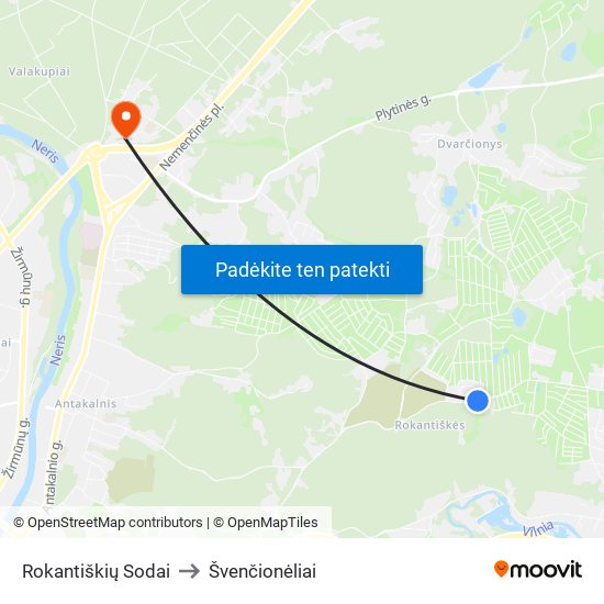 Rokantiškių Sodai to Švenčionėliai map