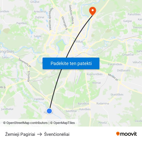 Žemieji Pagiriai to Švenčionėliai map