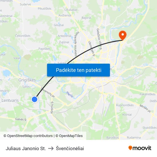 Juliaus Janonio St. to Švenčionėliai map