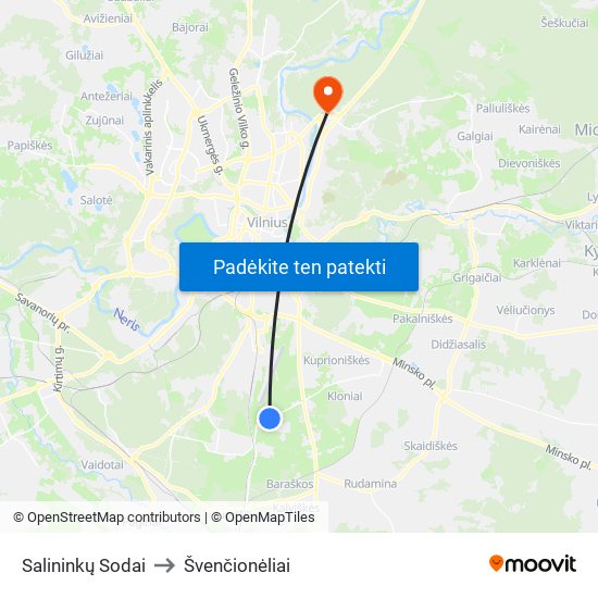 Salininkų Sodai to Švenčionėliai map