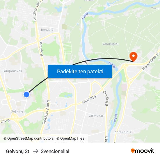 Gelvonų St. to Švenčionėliai map