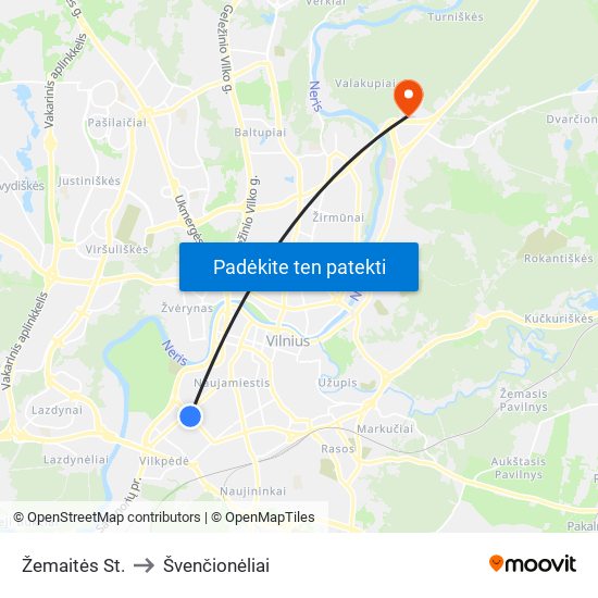 Žemaitės St. to Švenčionėliai map