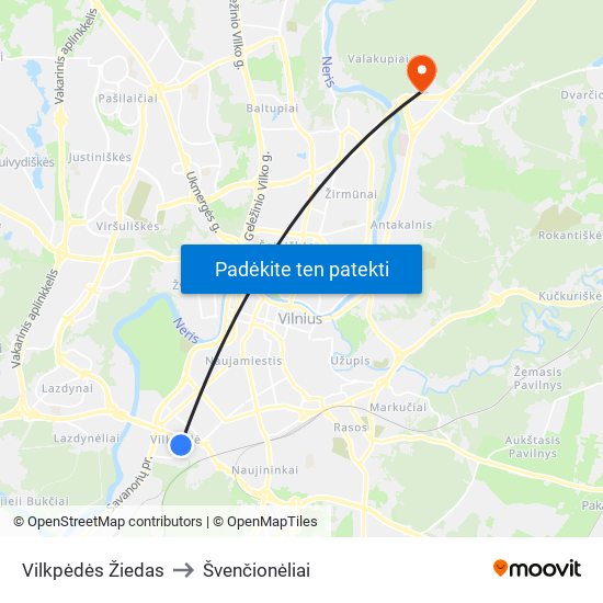 Vilkpėdės Žiedas to Švenčionėliai map