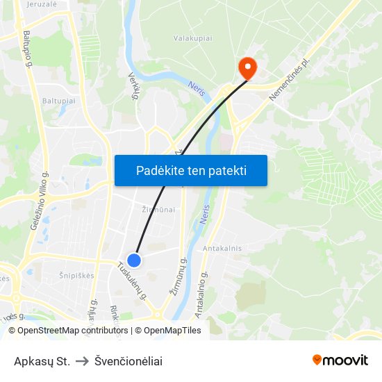 Apkasų St. to Švenčionėliai map