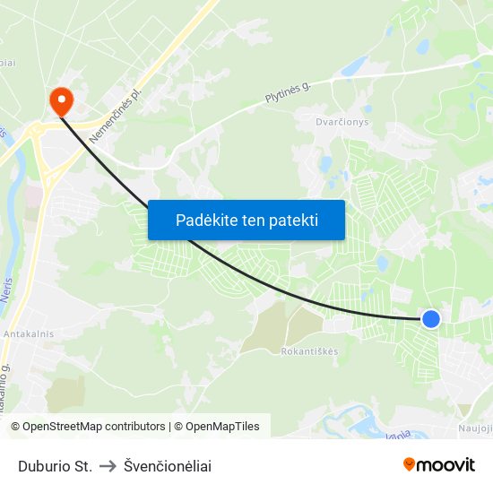Duburio St. to Švenčionėliai map