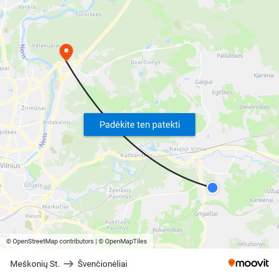 Meškonių St. to Švenčionėliai map