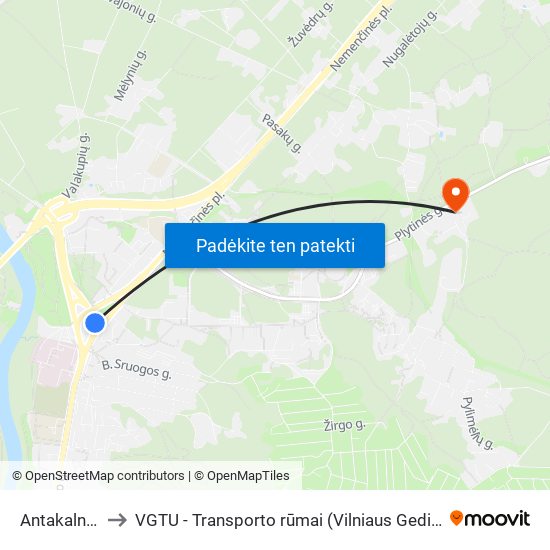 Antakalnio Žiedas to VGTU - Transporto rūmai (Vilniaus Gedimino technikos universitetas) map