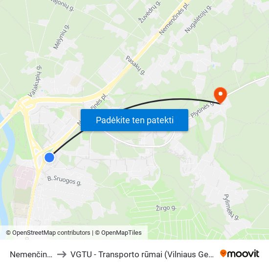 Nemenčinės Plentas to VGTU - Transporto rūmai (Vilniaus Gedimino technikos universitetas) map