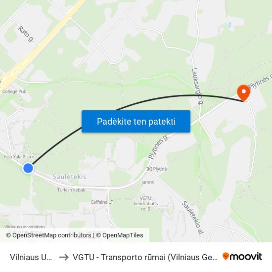 Vilniaus Universitetas to VGTU - Transporto rūmai (Vilniaus Gedimino technikos universitetas) map