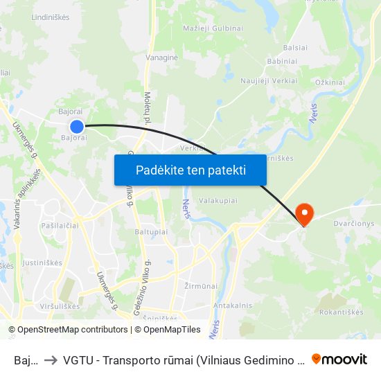Bajorai to VGTU - Transporto rūmai (Vilniaus Gedimino technikos universitetas) map