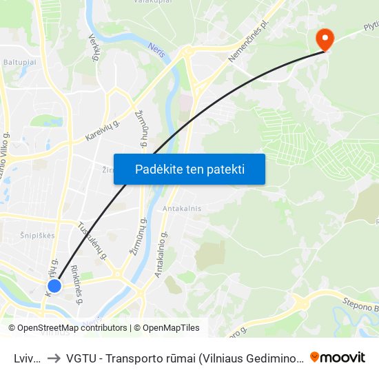 Lvivo St. to VGTU - Transporto rūmai (Vilniaus Gedimino technikos universitetas) map