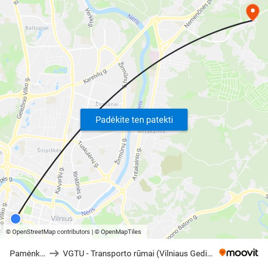 Pamėnkalnio St. to VGTU - Transporto rūmai (Vilniaus Gedimino technikos universitetas) map