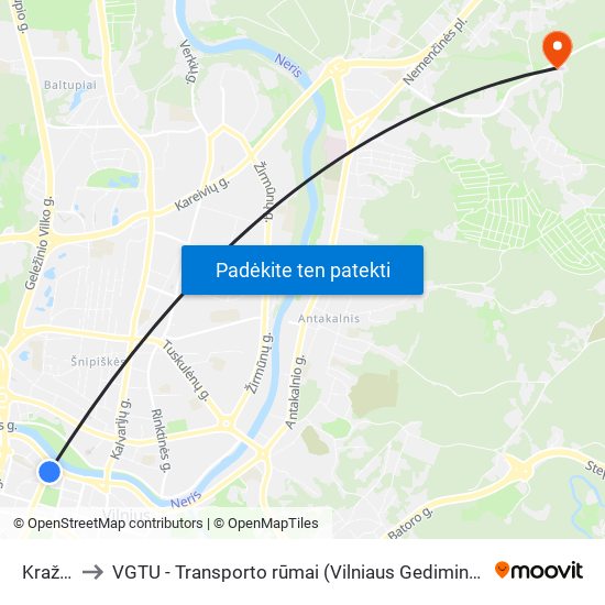 Kražių St. to VGTU - Transporto rūmai (Vilniaus Gedimino technikos universitetas) map