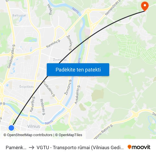 Pamėnkalnio St. to VGTU - Transporto rūmai (Vilniaus Gedimino technikos universitetas) map