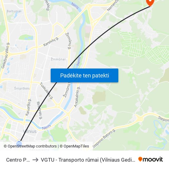 Centro Poliklinika to VGTU - Transporto rūmai (Vilniaus Gedimino technikos universitetas) map