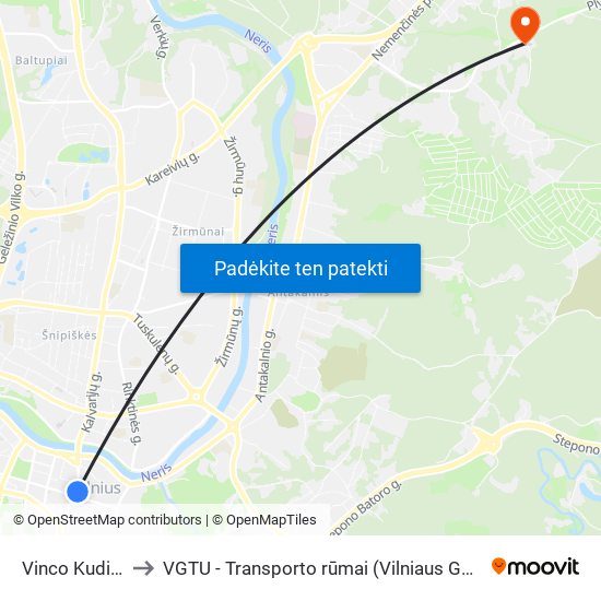 Vinco Kudirkos Aikštė to VGTU - Transporto rūmai (Vilniaus Gedimino technikos universitetas) map