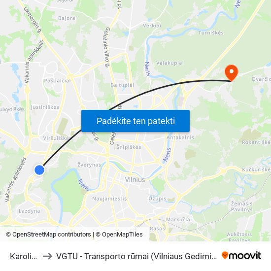 Karoliniškės to VGTU - Transporto rūmai (Vilniaus Gedimino technikos universitetas) map