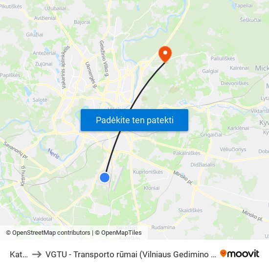 Katilinė to VGTU - Transporto rūmai (Vilniaus Gedimino technikos universitetas) map