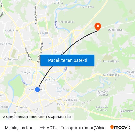 Mikalojaus Konstantino Čiurlionio St. to VGTU - Transporto rūmai (Vilniaus Gedimino technikos universitetas) map