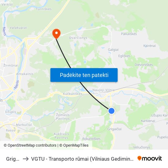 Grigaičiai to VGTU - Transporto rūmai (Vilniaus Gedimino technikos universitetas) map