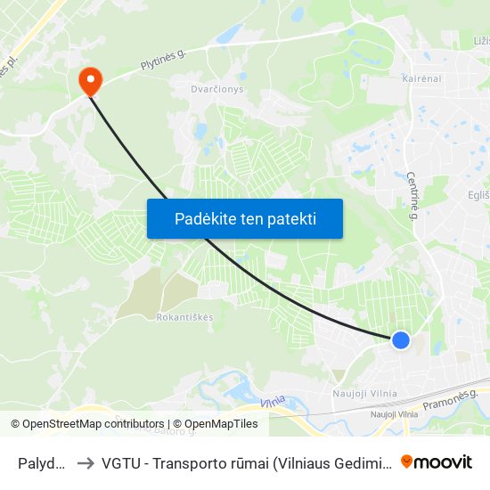 Palydovo St. to VGTU - Transporto rūmai (Vilniaus Gedimino technikos universitetas) map