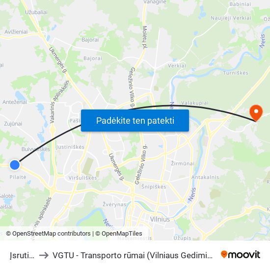 Įsruties St. to VGTU - Transporto rūmai (Vilniaus Gedimino technikos universitetas) map