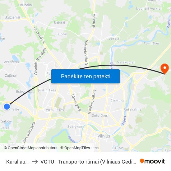 Karaliaučiaus St. to VGTU - Transporto rūmai (Vilniaus Gedimino technikos universitetas) map