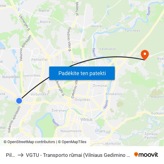 Pilaitė to VGTU - Transporto rūmai (Vilniaus Gedimino technikos universitetas) map