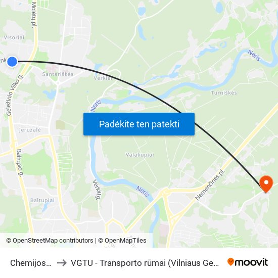 Chemijos Institutas to VGTU - Transporto rūmai (Vilniaus Gedimino technikos universitetas) map