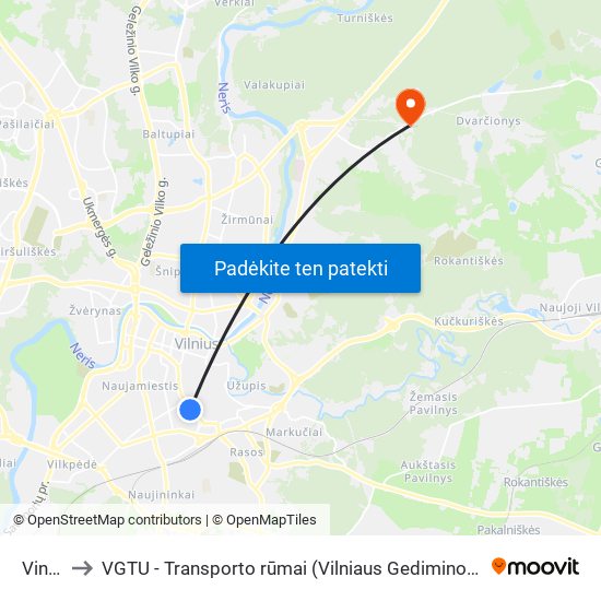 Vingriai to VGTU - Transporto rūmai (Vilniaus Gedimino technikos universitetas) map