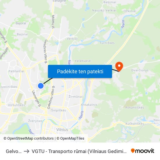 Gelvonų St. to VGTU - Transporto rūmai (Vilniaus Gedimino technikos universitetas) map