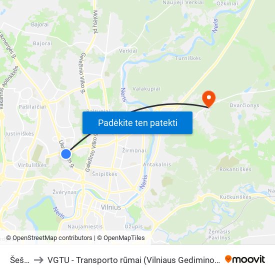 Šeškinė to VGTU - Transporto rūmai (Vilniaus Gedimino technikos universitetas) map