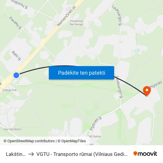 Lakštingalų St. to VGTU - Transporto rūmai (Vilniaus Gedimino technikos universitetas) map
