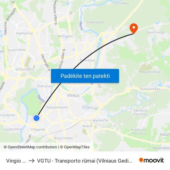 Vingio Parkas to VGTU - Transporto rūmai (Vilniaus Gedimino technikos universitetas) map
