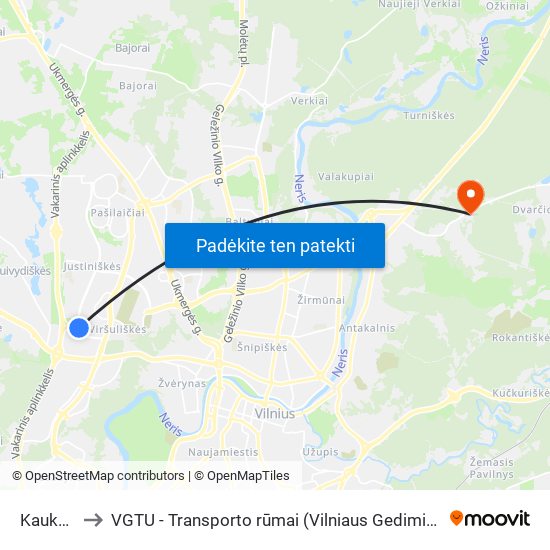 Kaukaro St. to VGTU - Transporto rūmai (Vilniaus Gedimino technikos universitetas) map