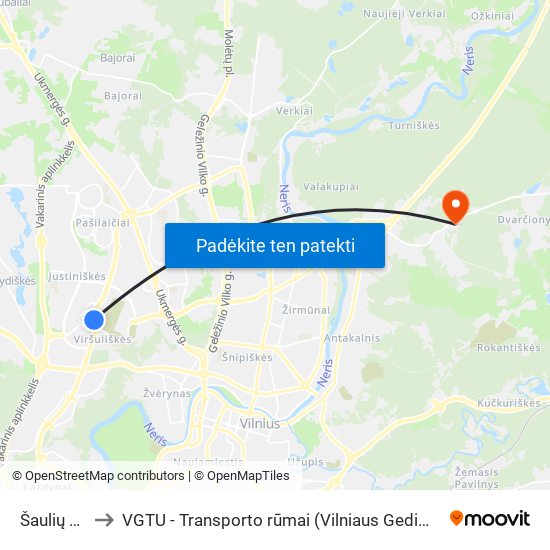 Šaulių Sąjunga to VGTU - Transporto rūmai (Vilniaus Gedimino technikos universitetas) map