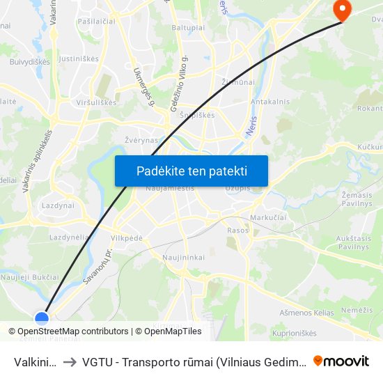 Valkininkų St. to VGTU - Transporto rūmai (Vilniaus Gedimino technikos universitetas) map