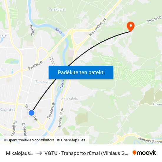 Mikalojaus Katkaus St. to VGTU - Transporto rūmai (Vilniaus Gedimino technikos universitetas) map