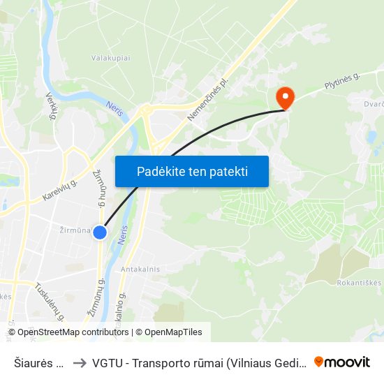 Šiaurės Miestelis to VGTU - Transporto rūmai (Vilniaus Gedimino technikos universitetas) map